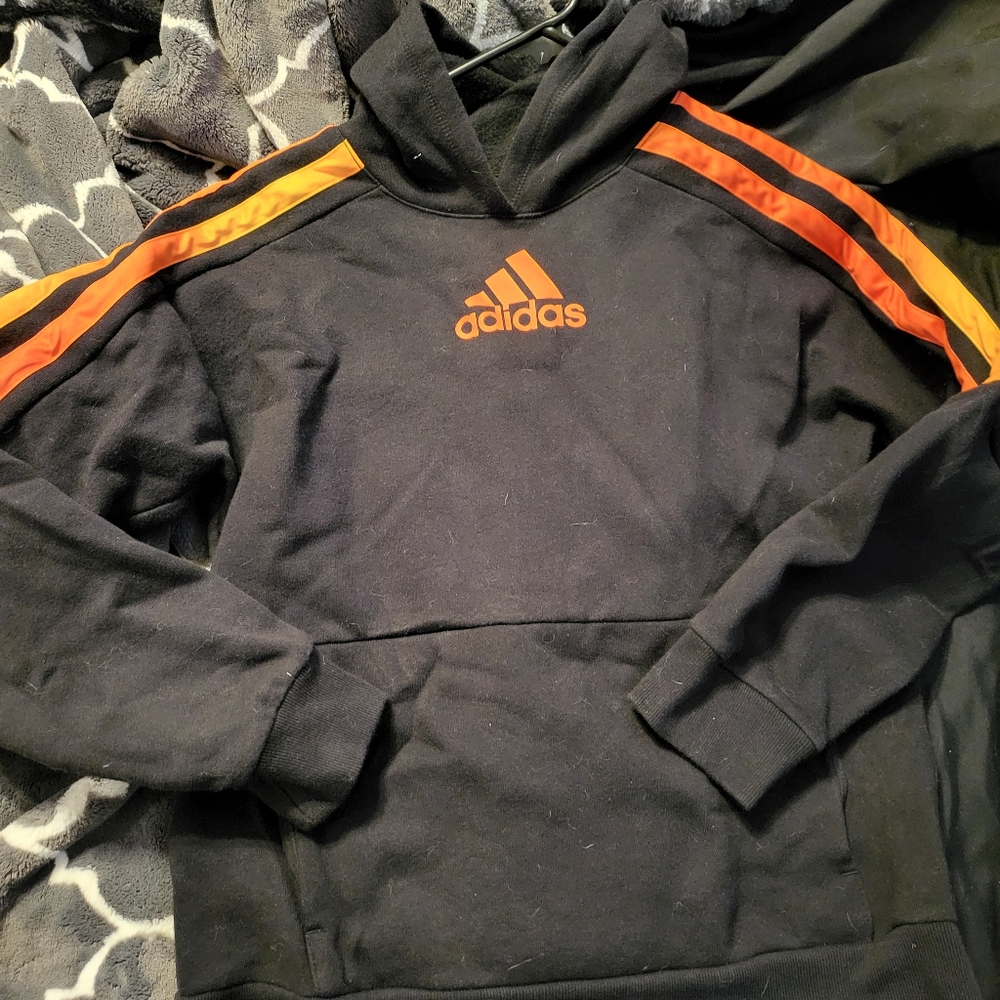 Adidas long sleeve hoodie boys  LG 14/16 black with bright orange yellow accents